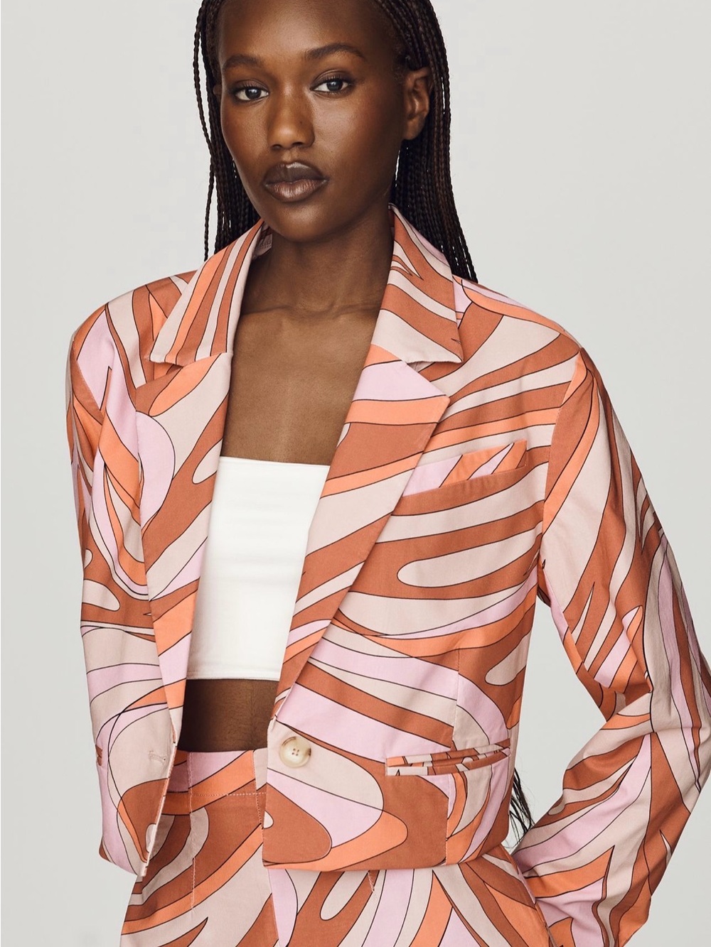Maeve Peach and Light Pink Abstract Printed Blazer from Anthropologie